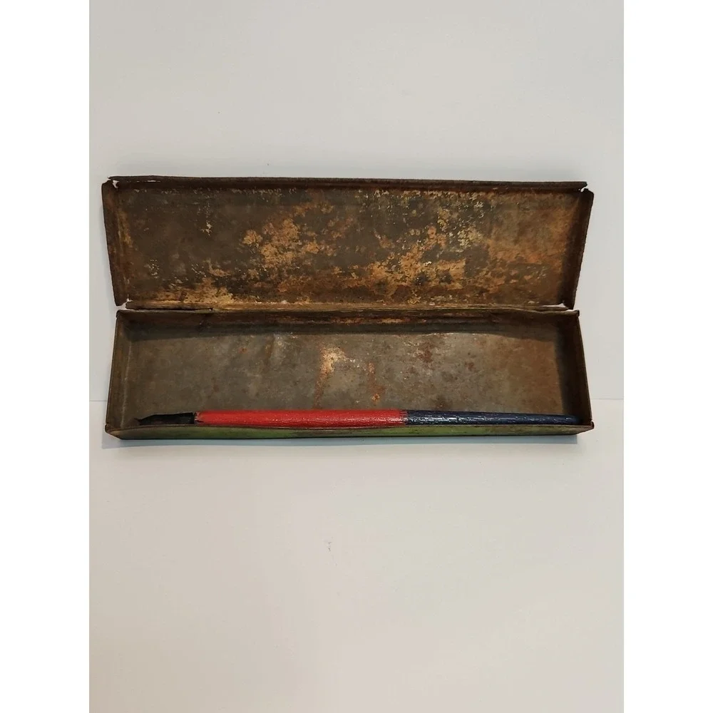 Antique 1920s Wallace Pencil Co Tin Metal Jackie Coogan Pencil Box Case W/ Pen